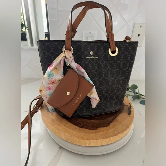 Nanette Lepore vegan leather purse LOGO GIANNA SATCHEL W CC SCARF